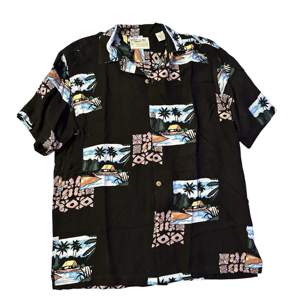 Vintage Thumbs Up Batik Shirt Hawaiian Men Size XL Tropical Vacation Resort Wear